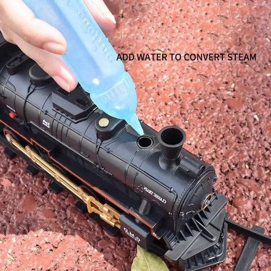 Electric Railway Train Set – Steam Locomotive with Smoke, Light & Sound
