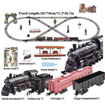 Electric Railway Train Set – Steam Locomotive with Smoke, Light & Sound