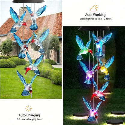 Waterproof Hummingbird Solar Wind Chime Light – Color Changing Outdoor Lantern