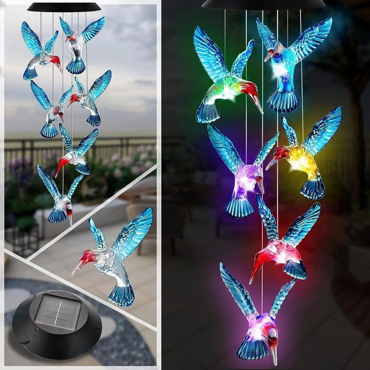 Waterproof Hummingbird Solar Wind Chime Light – Color Changing Outdoor Lantern