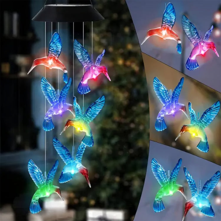Waterproof Hummingbird Solar Wind Chime Light – Color Changing Outdoor Lantern