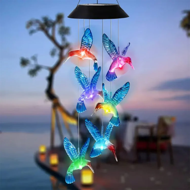 Waterproof Hummingbird Solar Wind Chime Light – Color Changing Outdoor Lantern