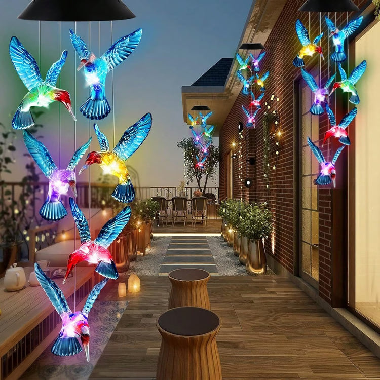 Waterproof Hummingbird Solar Wind Chime Light – Color Changing Outdoor Lantern