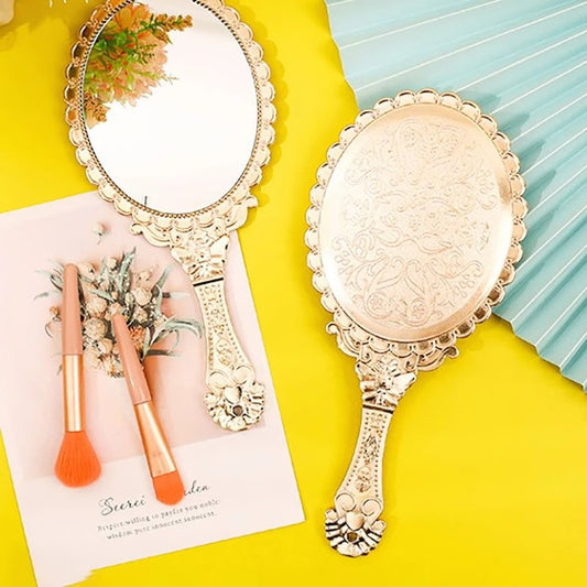 Rose Gold Vintage Handheld Mirror – Elegant Portable Vanity Mirror