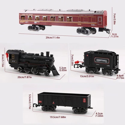 Electric Railway Train Set – Steam Locomotive with Smoke, Light & Sound